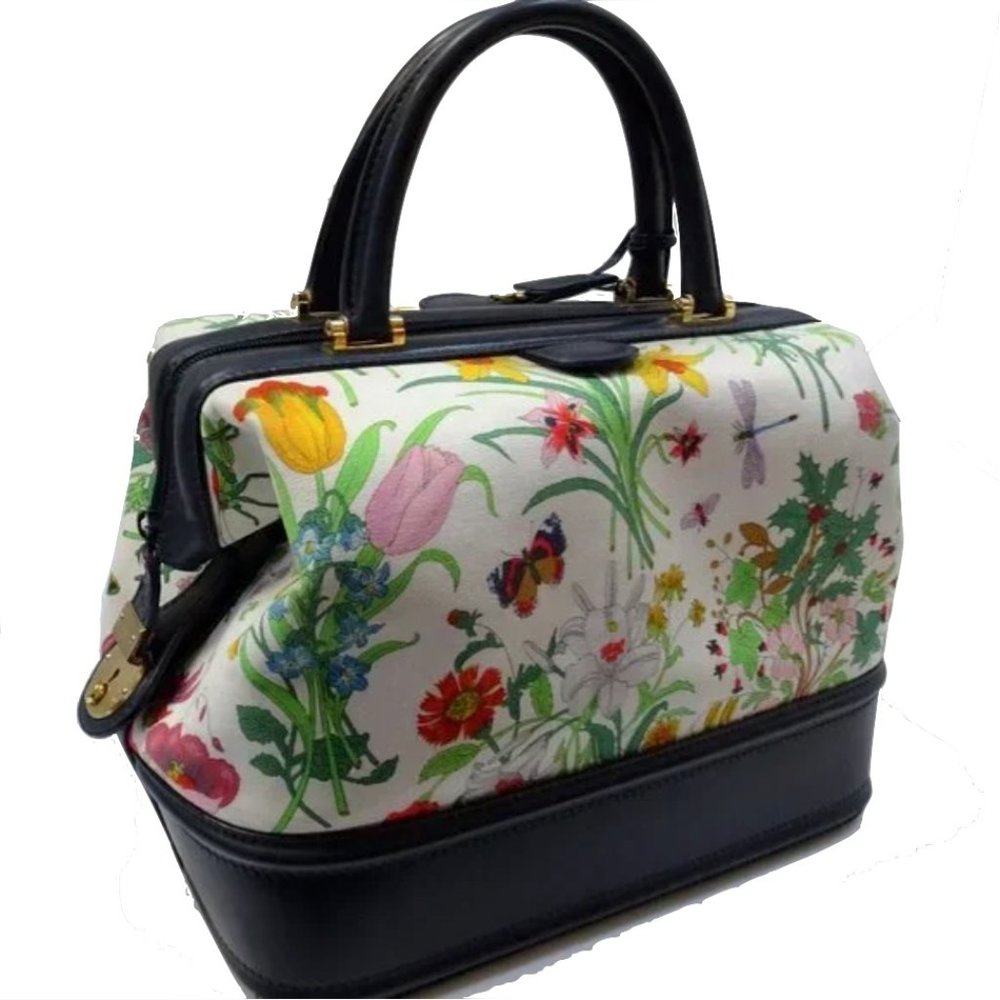 Auth GUCCI Flora Floral Flowers Canvas Leather Speedy Boston Duffel Handbag Bag - Picture 1 of 16